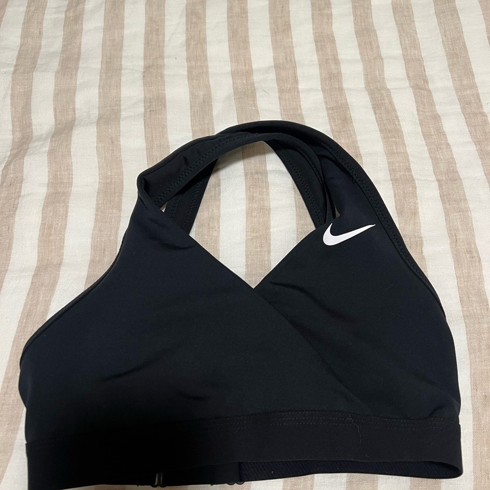 Nike Women's Black and White Cross-Front Sports Bra size Small